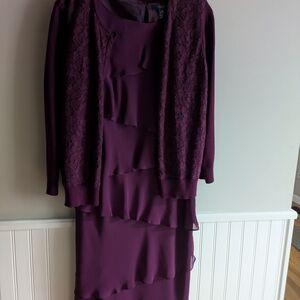 Chaps Burgandy Dress & Sweater, Sz 10, Polyester Fabric
